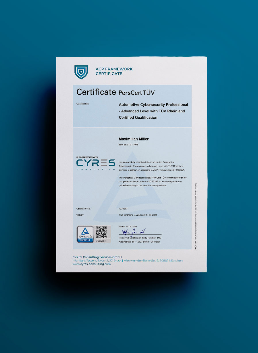Automotive Cybersecurity Professional Certificate TÜV Rheinland
